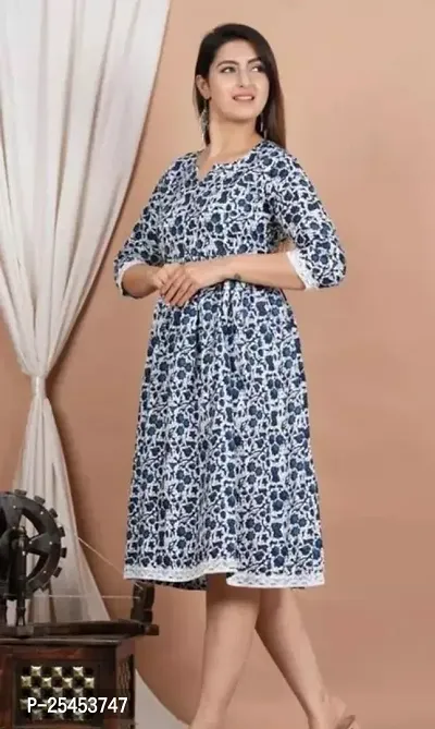 Stylish Navy Blue Rayon Printed Kurta For Women