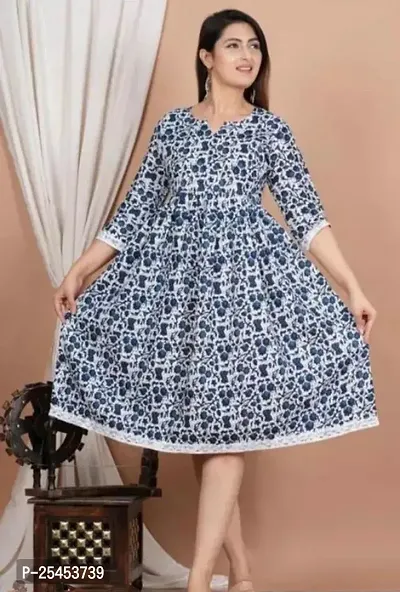 Stylish Navy Blue Rayon Printed Kurta For Women