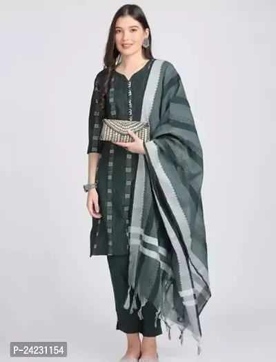 A-Line   Cotton Kurta Bottom Dupatta Set For Women-thumb0