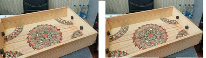 Beautiful Printed Wooden Tray Combo of 2