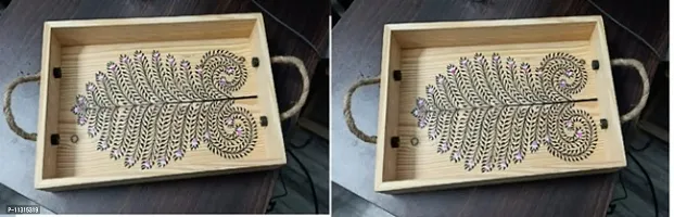 Beautiful Printed Wooden Tray Combo of 2