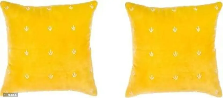 M.E Creations Cushion 1040 Art Silk Jacquard dopian Silk Cushion Cover Set 2 pcs 14*14 inch (Yellow)-thumb0