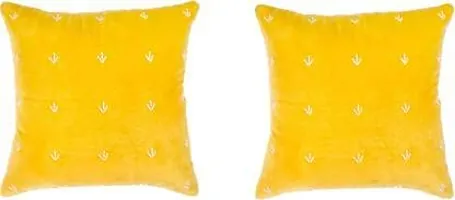 M.E Creations Cushion 1040 Art Silk Jacquard dopian Silk Cushion Cover Set 2 pcs 14*14 inch (Yellow)