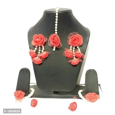 BDS CREATIONS Jewellery Set for Women Floret Gota Patti Necklace, Earrings & Maang Tika for Women & Girls (Mehandi/Haldi)-thumb0