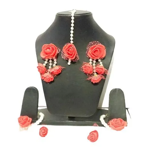 BDS CREATIONS Jewellery Set for Women Floret Gota Patti Necklace, Earrings & Maang Tika for Women & Girls (Mehandi/Haldi)