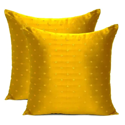 M.E Creations Cushion 1040 Art Silk Jacquard dopian Silk Cushion Cover 14*14 inch - Set 2 pcs (Dark Yellow)