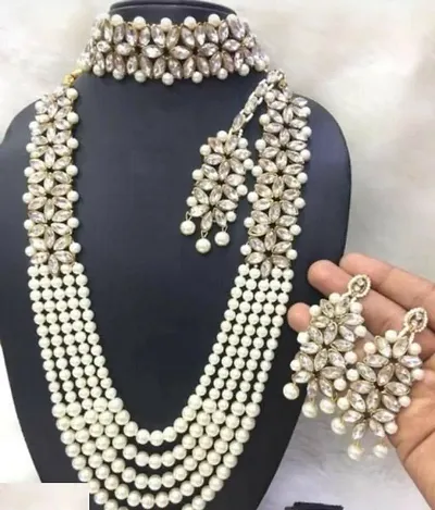 Beautiful Alloy Pearl Layered Jewellery Set