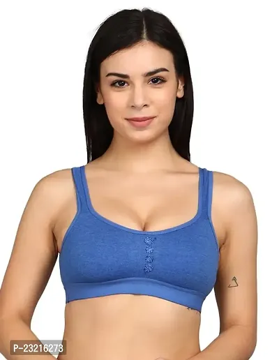 SheBAE Blue Color Pro-Active Women  Girls Yoga Bra, Workout Athlete Sports Bra - Cotton - Wireless, Non-Padded, Full Coverage, Everyday - Daily Use/Size - 30B