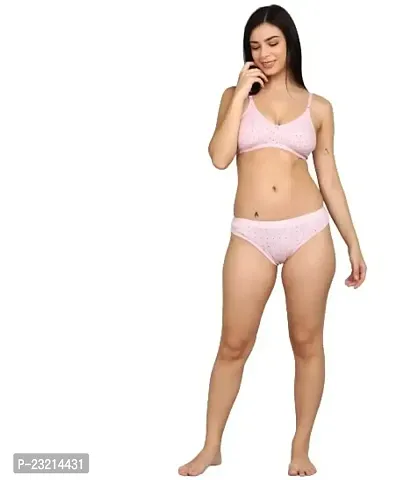 Fassavy Women Printed Lingerie Bra Panty Innerwear Set, Soft Comfortable Stylish Women's Bra  Panty Sets in Fine Quality Cotton Material, Non Padded  Non Wired Lingerie for Girls (Baby Pink)