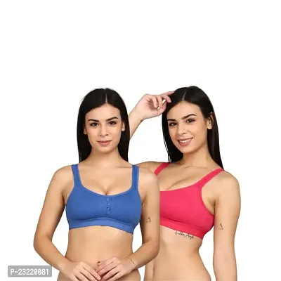 SheBAE? Girls Cotton Full Coverage Non-Padded Wire Free Gym Workout Sports Bra for Women Multicolour Combo (Pack of 2)-thumb0