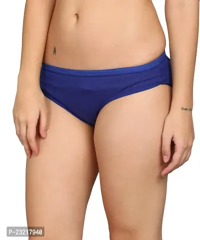 SheBAE Panties for Women's High Coverage Bikini Underwear Mid Waist Solid Cotton Briefs for Girls  Adults with Ultrasoft Waistband (Small, Blue)-thumb0