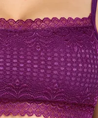 SheBAE Bralette Women's Cropped Top Bra for Girls with Removable Pads,  Rear Back Full Fancy Lace Design for Everyday Undergarments Use Elastic Hook Free - Size 32 /Magenta Color-thumb2