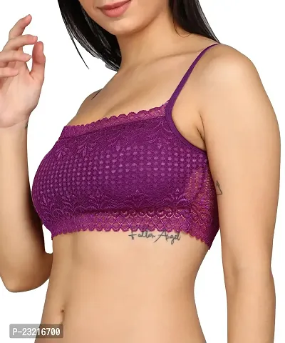SheBAE Bralette Women's Cropped Top Bra for Girls with Removable Pads,  Rear Back Full Fancy Lace Design for Everyday Undergarments Use Elastic Hook Free - Size 36 /Purple Color-thumb0