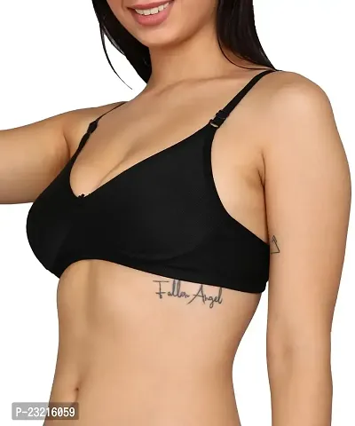 SheBAE Plain Mould Women's Undergarments Non-Wired Non-Padded Cotton Elastane Stretch Full Front Coverage Everyday Bra for Women  Girls with Adjustable Straps Daily Use (Size - 36)-(Black)-thumb0