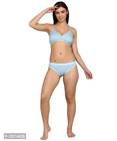 Fassavy Women Printed Lingerie Bra Panty Innerwear Set, Soft Comfortable Stylish Women's Bra  Panty Sets in Fine Quality Cotton Material, Non Padded  Non Wired Lingerie for Girls (Sky Blue)