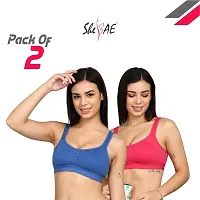 SheBAE Cotton Multicolour Sports Bra Combo for Girls  Women Non-Padded Wire Free (Pack of 2, Cup Size B) (34, Blue+Pink)-thumb4