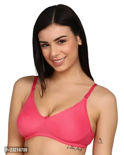 SheBAE Plain Mould Women's Undergarments Non-Wired Non-Padded Cotton Elastane Stretch Full Front Coverage Everyday Bra for Women  Girls with Adjustable Straps Daily Use (Size - 36)-(Pink)-thumb0