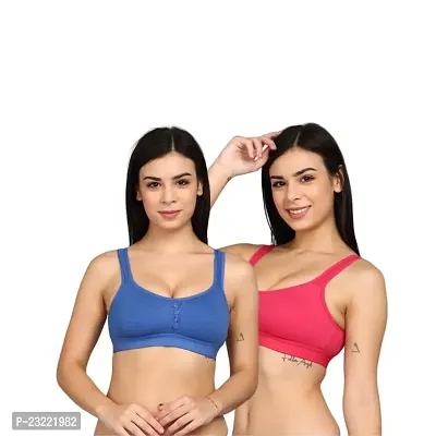 SheBAE? Girls Cotton Full Coverage Non-Padded Wire Free Gym Workout Sports Bra for Women Multicolour Combo (Pack of 2)-thumb0