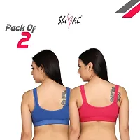 SheBAE Cotton Multicolour Sports Bra Combo for Girls  Women Non-Padded Wire Free (Pack of 2, Cup Size B) (34, Blue+Pink)-thumb1