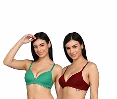 ShrBAE Women's Cotton Padded Wire Free Everyday Bra Combo Pack of 2 (32B, Green+Maroon)-thumb4