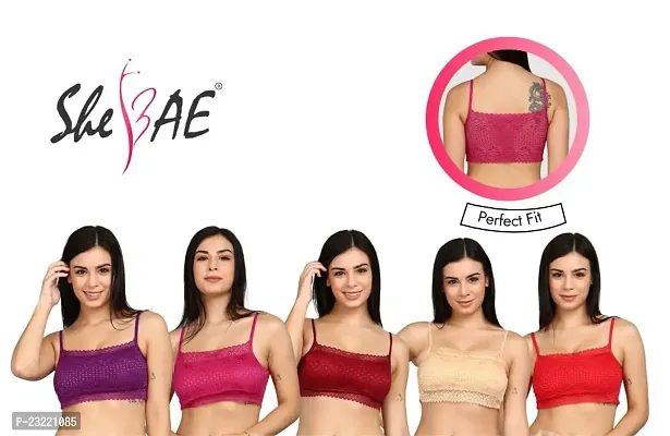 SheBAE Bralette Women's Cropped Top Bra for Girls with Removable Pads Lace Combo Pack of 5-thumb2