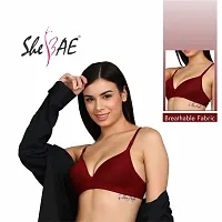 ShrBAE Women's Cotton Padded Wire Free Everyday Bra Combo Pack of 2 (32B, Green+Maroon)-thumb3