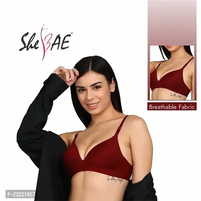 ShrBAE Women's Cotton Padded Wire Free Everyday Bra Combo Pack of 2 (32B, Green+Maroon)-thumb4