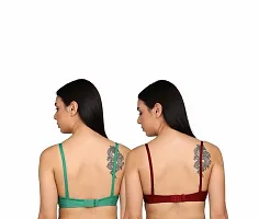 ShrBAE Women's Cotton Padded Wire Free Everyday Bra Combo Pack of 2 (32B, Green+Maroon)-thumb1