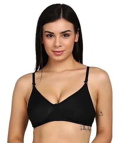 SheBAE Girls Non-Wired - Full Front Coverage Non-Padded Womens Innerwear Every Day Bra for Daily Use Undergarments - Black/Size 30