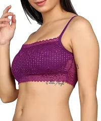 SheBAE Bralette Women's Cropped Top Bra for Girls with Removable Pads,  Rear Back Full Fancy Lace Design for Everyday Undergarments Use Elastic Hook Free - Size 32 /Purple Color-thumb1