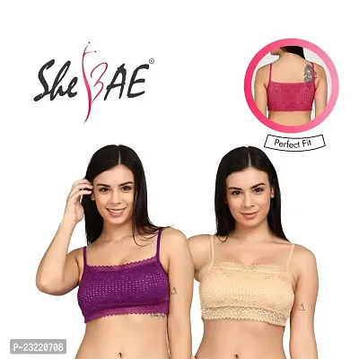 Buy sheBAE Women's Cotton lace Padded Bralette Bra Purple Online