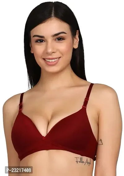 SheBAE Women's Non-Wired Soft Padded Cotton Elastane Stretch Full Front Coverage Everyday Bra for Girls with Adjustable Straps Size - 34 /Maroon Color