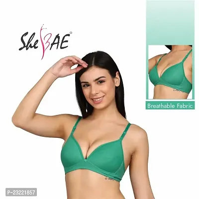 ShrBAE Women's Cotton Padded Wire Free Everyday Bra Combo Pack of 2 (32B, Green+Maroon)-thumb3