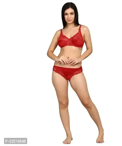 Fassavy Lingerie Set Net Bra Panty Set for Women| Honeymoon Bra Panty Set | Bra Panty Set for Women Stylish Sexy Undergarments (Red)
