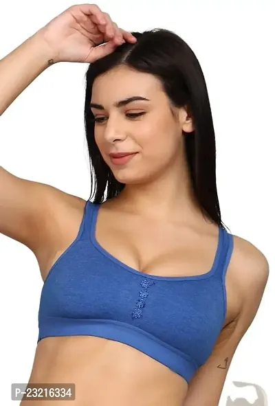 SheBAE Blue Color Pro-Active Women  Girls Yoga Bra, Workout Athlete Sports Bra - Cotton - Wireless, Non-Padded, Full Coverage, Everyday - Daily Use/Size - 36B