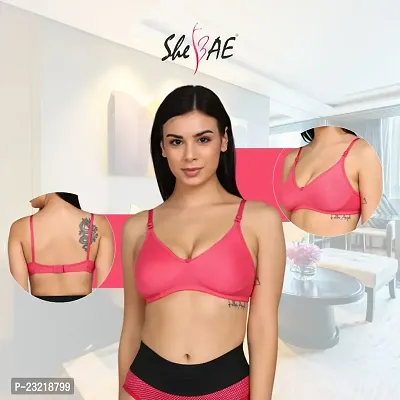 SheBAE Plain Mould Women's Undergarments Non-Wired Non-Padded Cotton Elastane Stretch Full Front Coverage Everyday Bra for Women  Girls with Adjustable Straps Daily Use (Size - 36)-(Pink)-thumb3