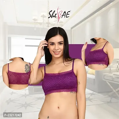 SheBAE Women's Cotton Removable Padded Non-Wired Bralette Bra for Girls with Lace Design, Comfortable Everyday Use Undergarments - Size 32 /Purple Color-thumb3