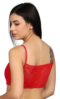 SheBAE Women's Cotton Removable Padded Non-Wired Bralette Bra for Girls with Lace Design, Comfortable Everyday Use Undergarments - Size 32 / Red Color-thumb1