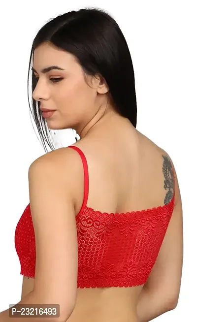 SheBAE Women's Cotton Removable Padded Non-Wired Bralette Bra for Girls with Lace Design, Comfortable Everyday Use Undergarments - Size 32 / Red Color-thumb2