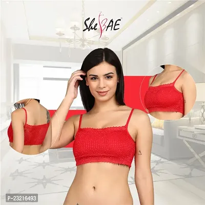 SheBAE Women's Cotton Removable Padded Non-Wired Bralette Bra for Girls with Lace Design, Comfortable Everyday Use Undergarments - Size 32 / Red Color-thumb3