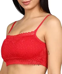 SheBAE Women's Cotton Removable Padded Non-Wired Bralette Bra for Girls with Lace Design, Comfortable Everyday Use Undergarments - Size 32 / Red Color-thumb4