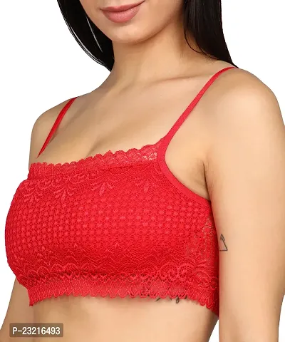 SheBAE Women's Cotton Removable Padded Non-Wired Bralette Bra for Girls with Lace Design, Comfortable Everyday Use Undergarments - Size 32 / Red Color-thumb5