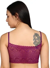 SheBAE Bralette Women's Cropped Top Bra for Girls with Removable Pads,  Rear Back Full Fancy Lace Design for Everyday Undergarments Use Elastic Hook Free - Size 36 /Purple Color-thumb1