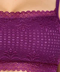 SheBAE Bralette Women's Cropped Top Bra for Girls with Removable Pads,  Rear Back Full Fancy Lace Design for Everyday Undergarments Use Elastic Hook Free - Size 36 /Purple Color-thumb2