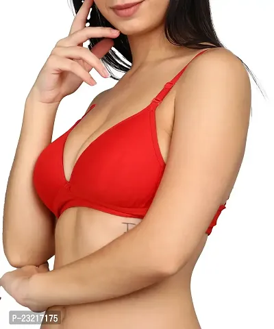 SheBAE Super Full Front Coverage Low Cut T-Shirt Everyday Bra for Womens  Girls - Cotton, Padded, Wire Free  Daily Use Undergarments Size - 32 /Red Color-thumb5