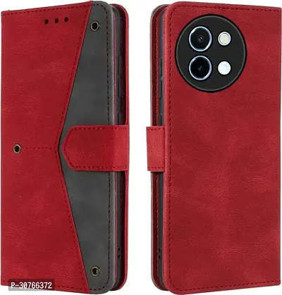 Rahishi Artificial Leather Flip Cover Compatible for vivo Y58 5G CPH2665 Designed Red