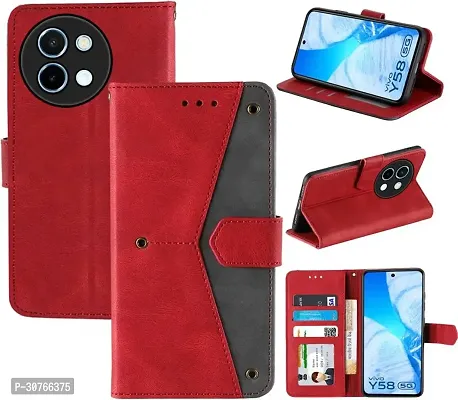 Rahishi Artificial Leather Flip Cover Compatible for Vivo Y38 5G vivo Y58 5G CPH2665 Designed Red