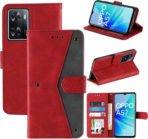 Oppo A57 2022 Flip Cover Rahishi Flip Cover Compatible for Oppo A57 2022 Cover, Executive Red, Magnetic Closure