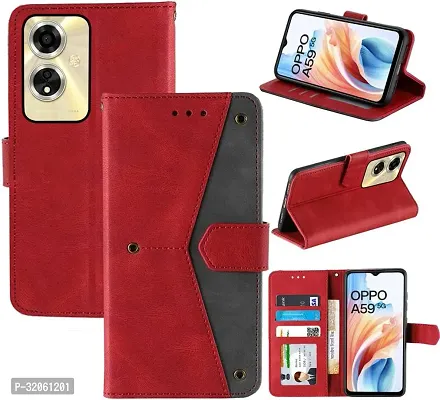 Oppo A59 Flip Cover Rahishi Flip Cover Compatible for Oppo A59 Cover, Executive Red, Magnetic Closure-thumb0