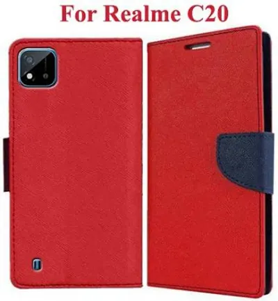 Rahishi Flip Cover Compatible for Realme C20 Back Cover Soft Silicon Tpu Flip Cover Red